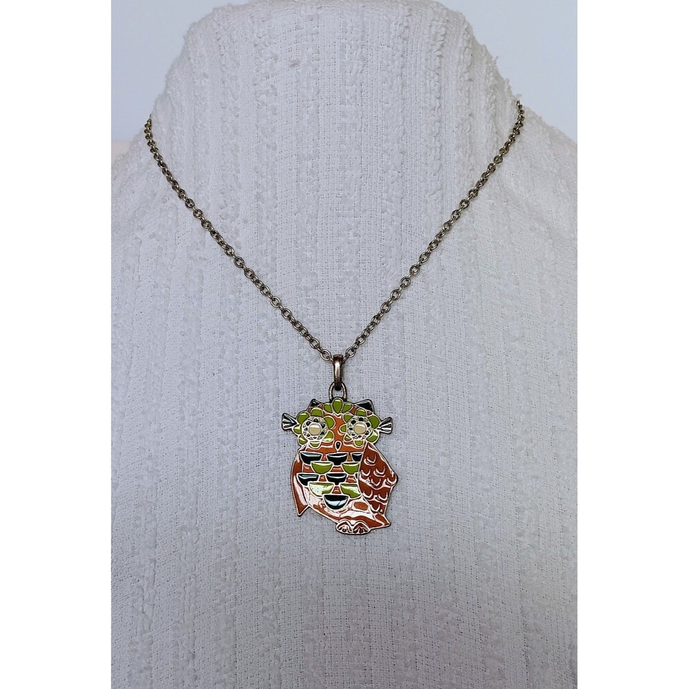Lily Bloom Silvertone & Enamel Owl Necklace 18-21 in NWT